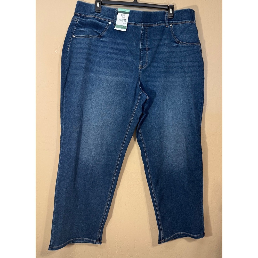 Terra & Sky Pants Women 3X (24W-26W) Blue Straight Pull On Stretch Med Wash NEW